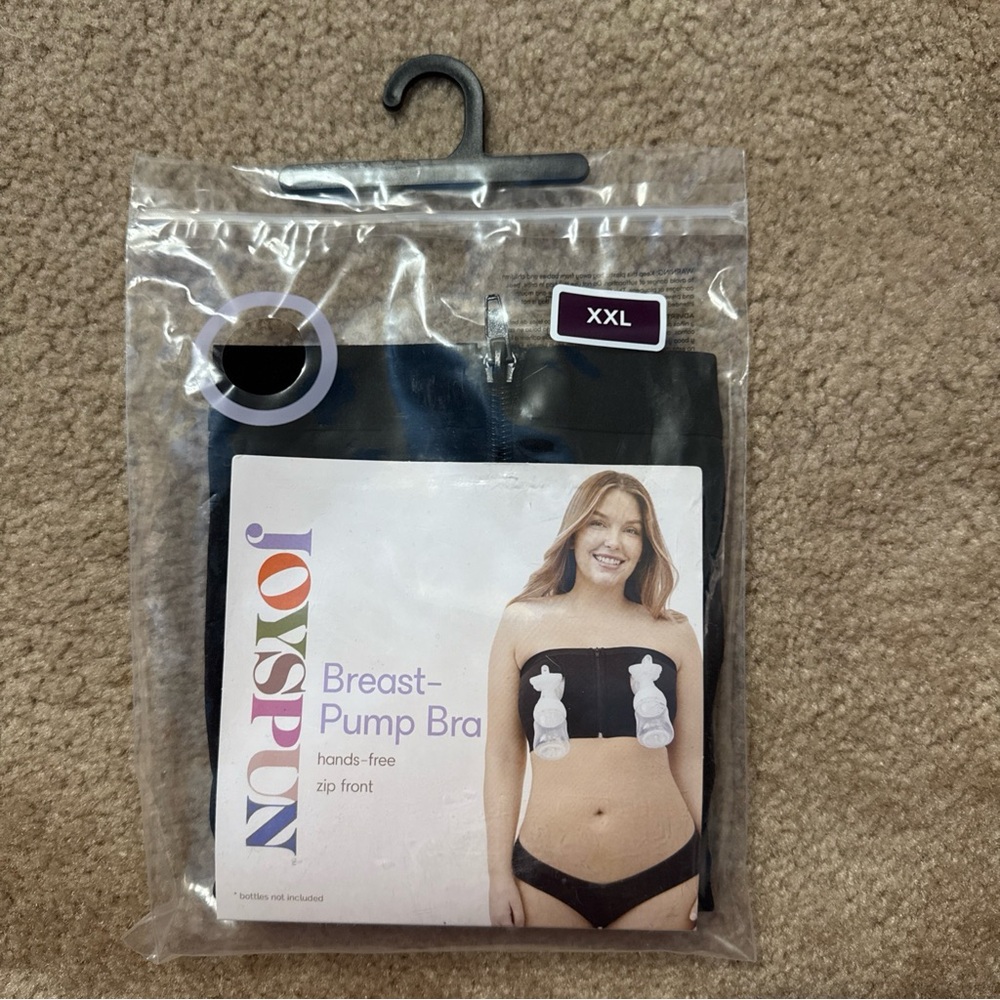 Joyspun Black Hands-Free Breast Pump Bra - Zip-Front Support (XXL)